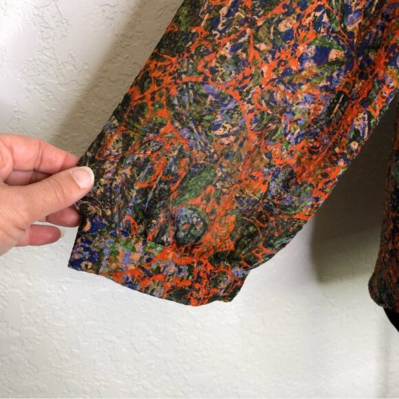 Anthropologie Edme & Esyllte orange floral semi sheer peasant top size 2 - Picture 7 of 13